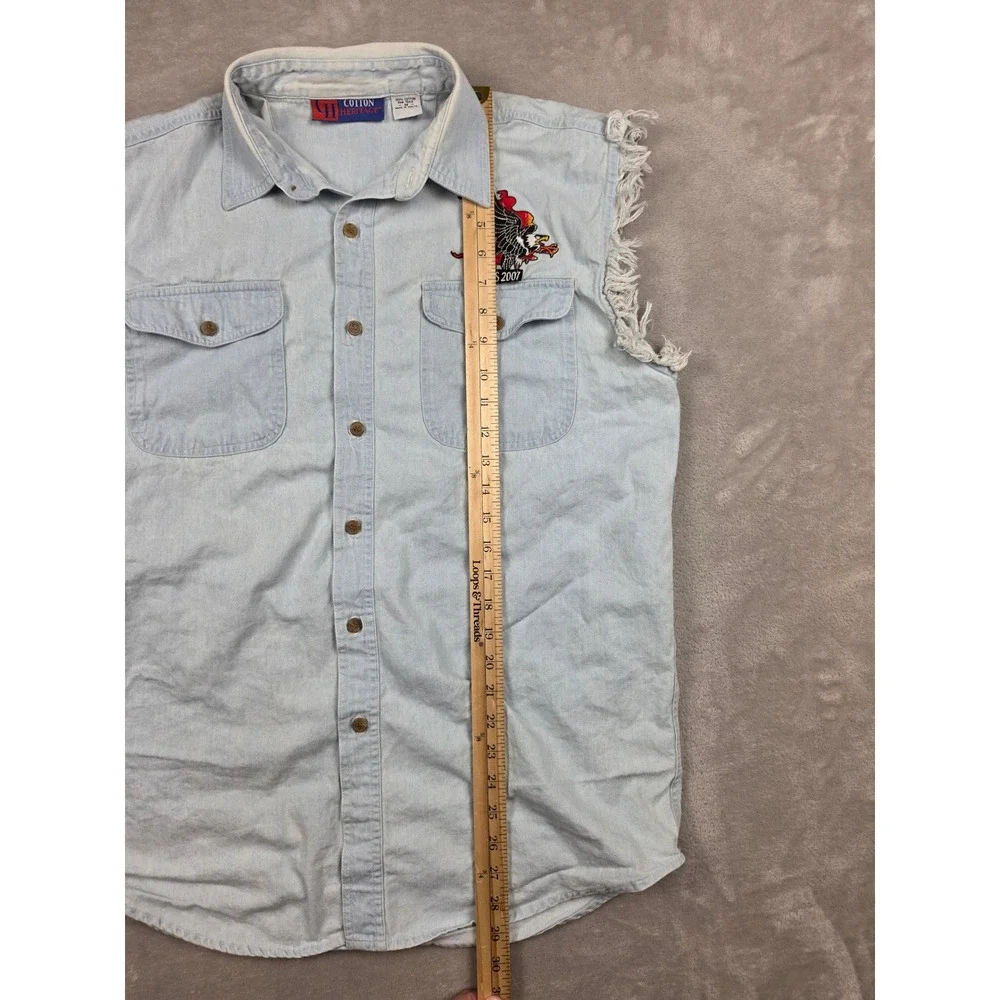 Cotton Heritage Denim Vest Mens M Light Blue Sturgis 2007 Biker Frayed Cutoff